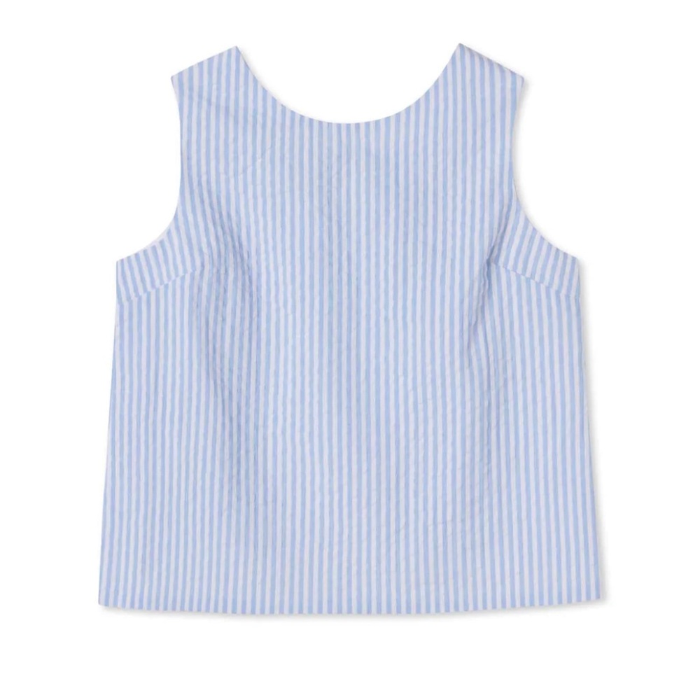 Kingsley Button Back Top, Vista Blue Seersucker